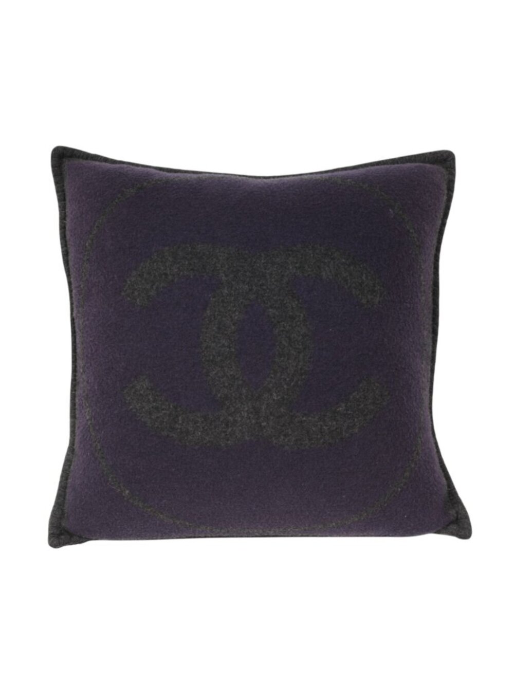 Chanel CC Logo Navy Blue Grey Merino Wool Cashmere Throw Pillow Blanket